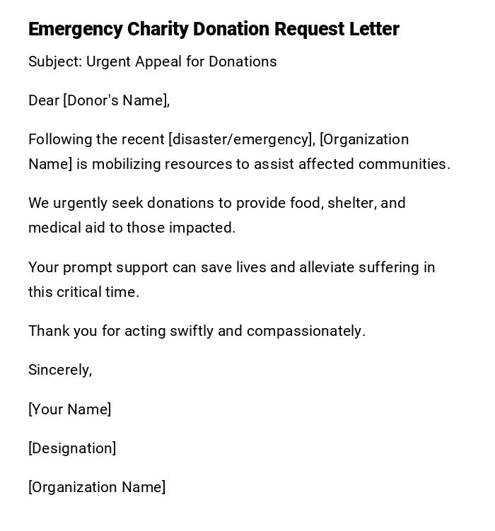 Emergency Charity Donation Request Letter Emergency Charity Donation Request Letter