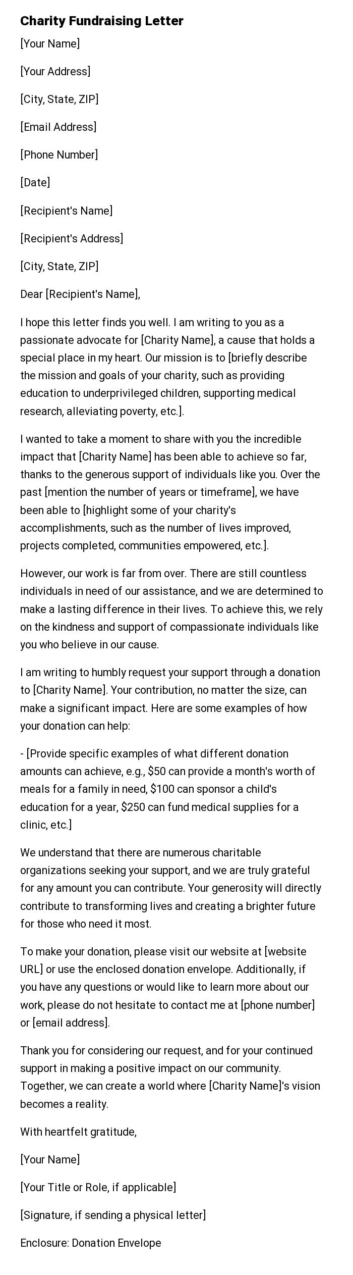 Charity Fundraising Letter