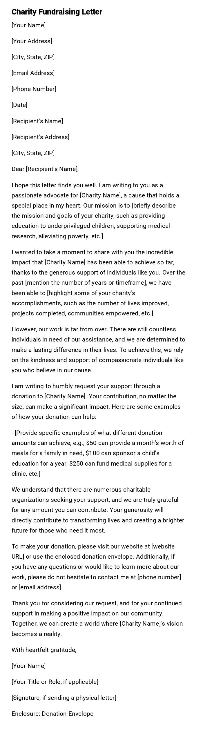 Charity Fundraising Letter