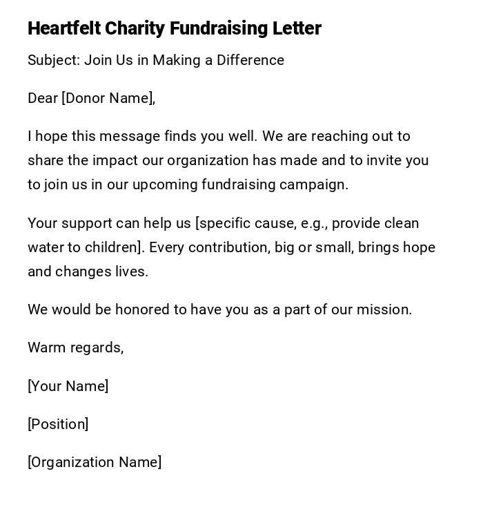Heartfelt Charity Fundraising Letter Heartfelt Charity Fundraising Letter