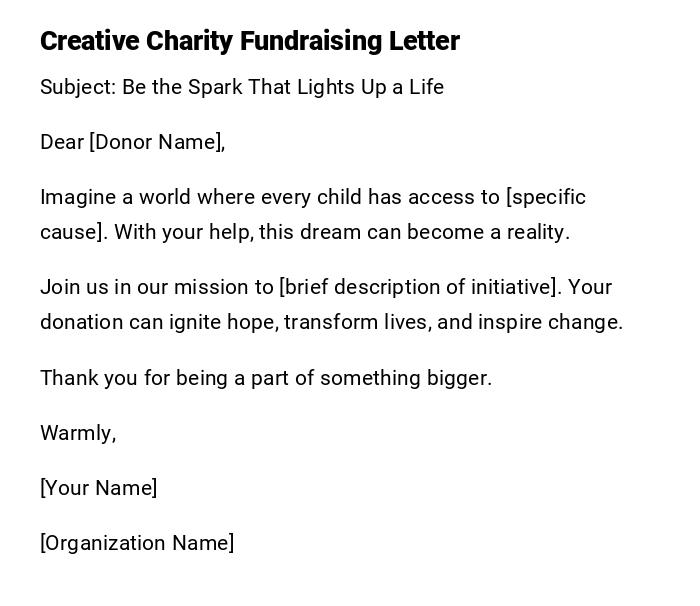 Creative Charity Fundraising Letter Creative Charity Fundraising Letter