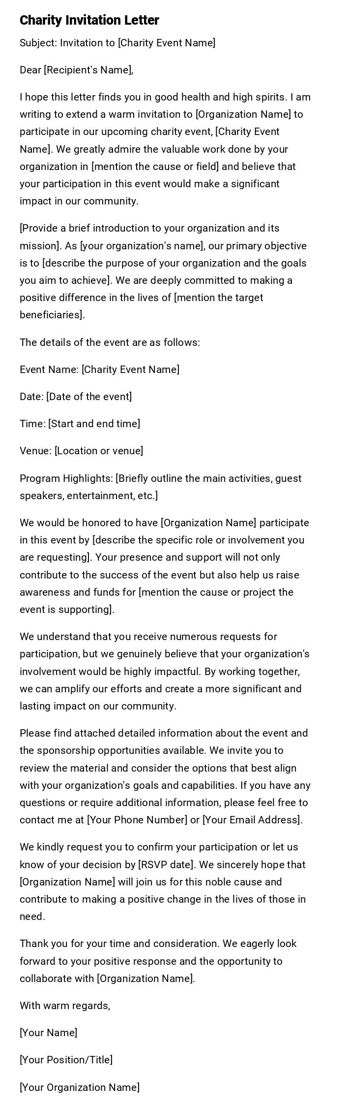 Charity Invitation Letter