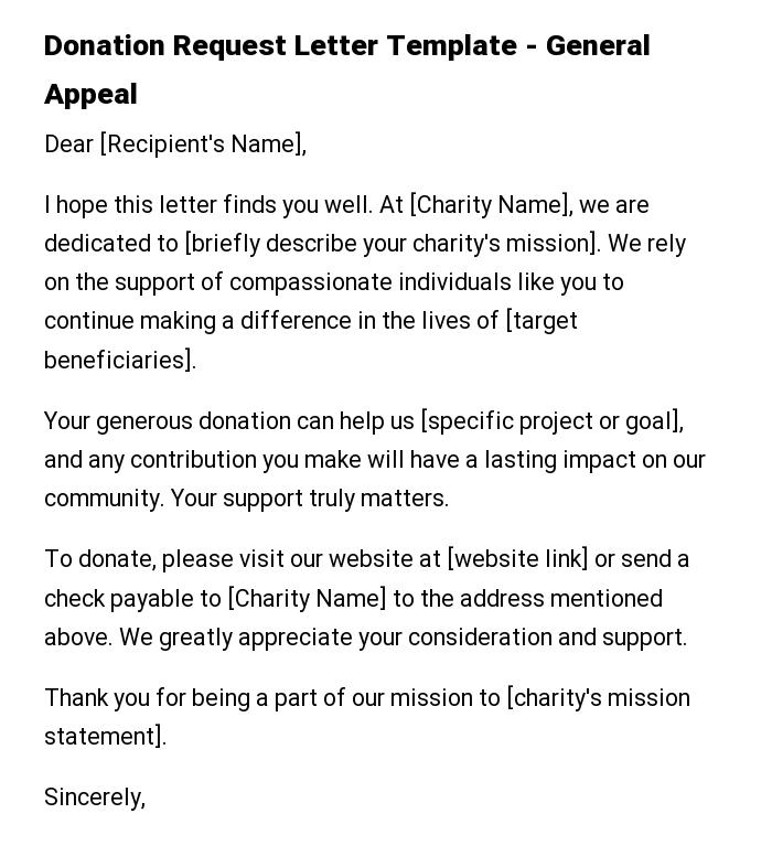 Donation Request Letter  Template - General Appeal