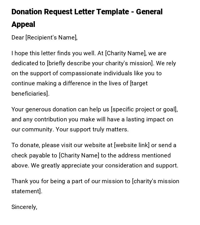 Donation Request Letter  Template - General Appeal