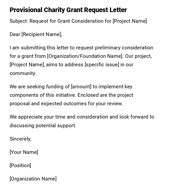 Provisional Charity Grant Request Letter Provisional Charity Grant Request Letter