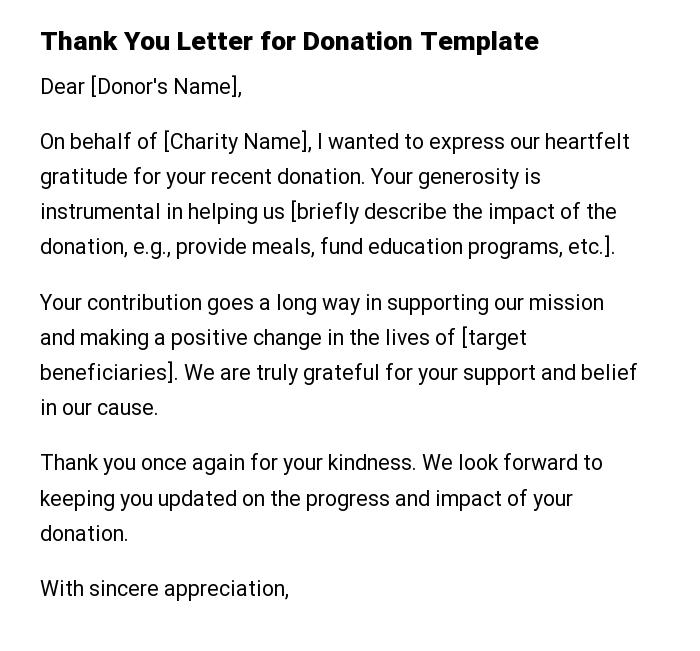 Thank You Letter for Donation Template