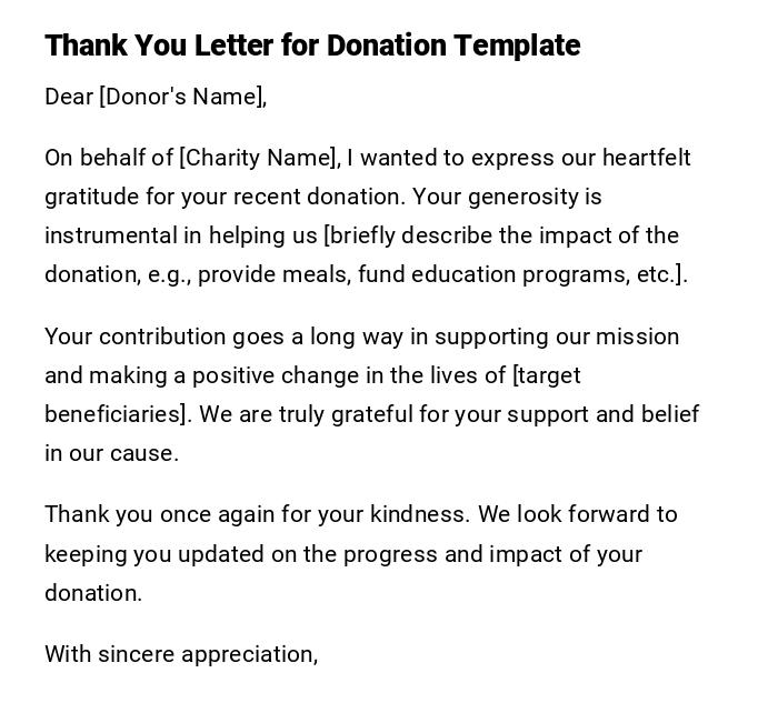 Thank You Letter for Donation Template