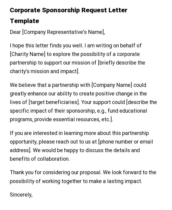 Corporate Sponsorship Request Letter Template