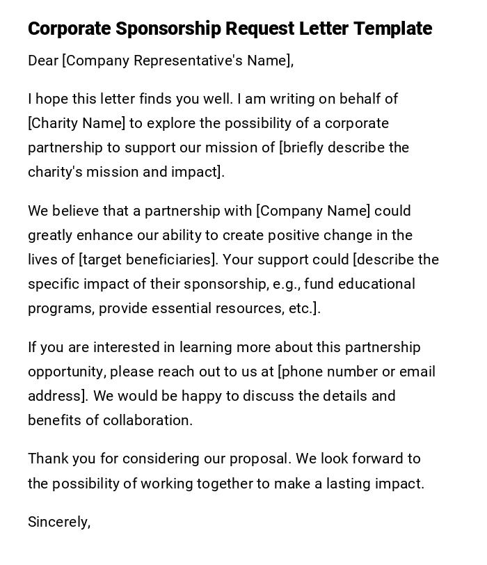 Corporate Sponsorship Request Letter Template