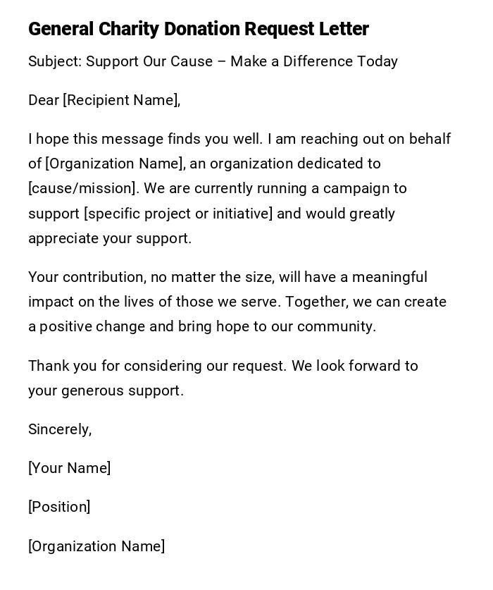 General Charity Donation Request Letter General Charity Donation Request Letter