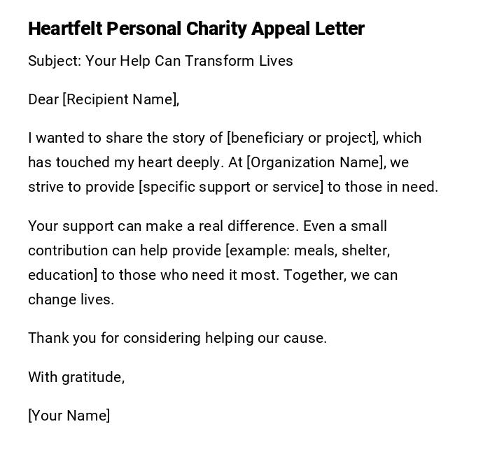 Heartfelt Personal Charity Appeal Letter Heartfelt Personal Charity Appeal Letter