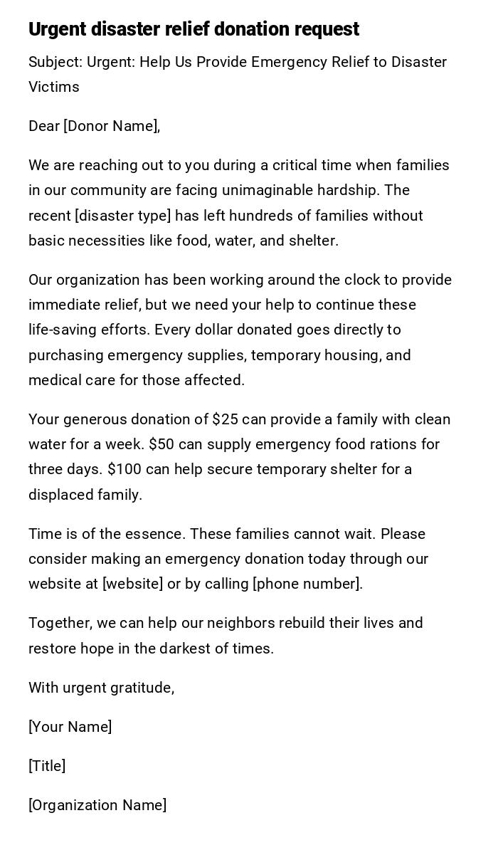 Urgent disaster relief donation request Urgent disaster relief donation request