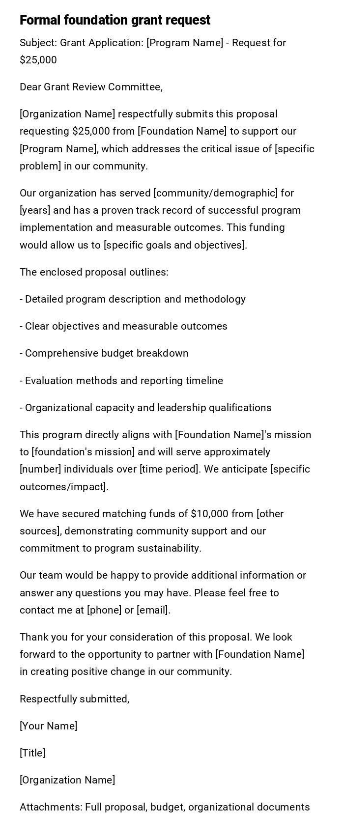 Formal foundation grant request Formal foundation grant request