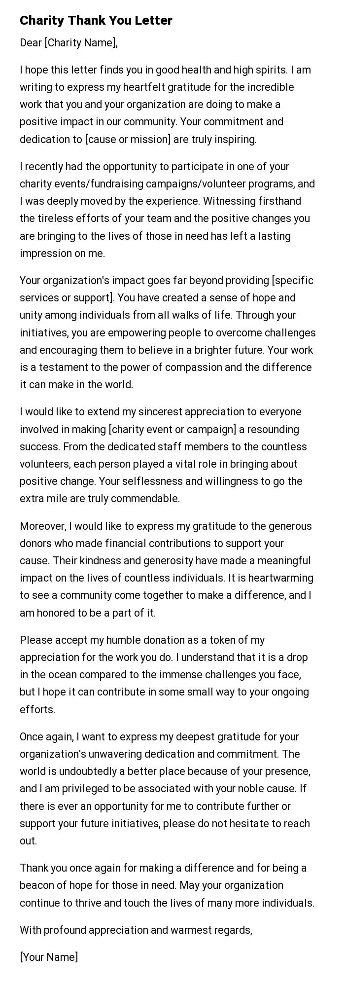 Charity Thank You Letter