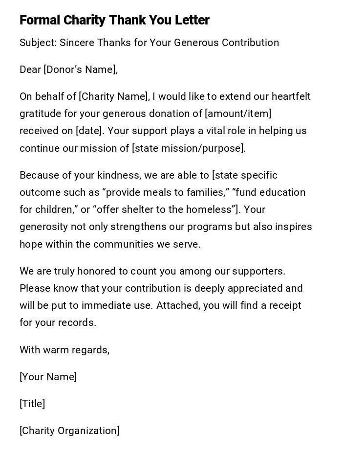 Formal Charity Thank You Letter Formal Charity Thank You Letter