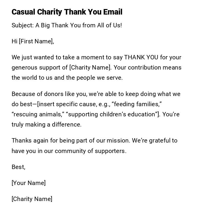 Casual Charity Thank You Email Casual Charity Thank You Email