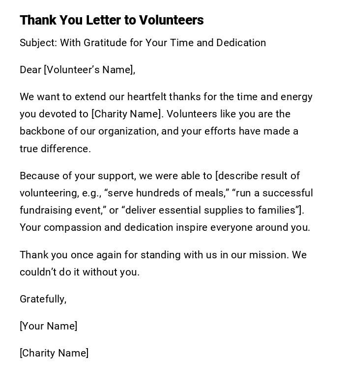 Thank You Letter to Volunteers Thank You Letter to Volunteers