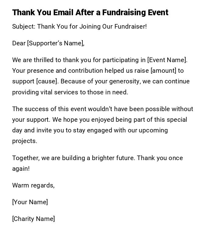 Thank You Email After a Fundraising Event Thank You Email After a Fundraising Event