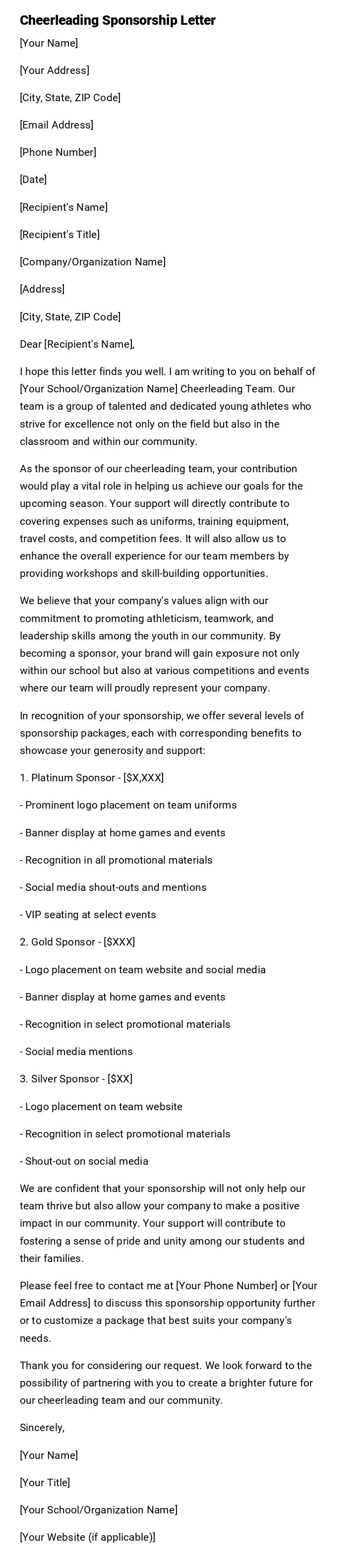 Cheerleading Sponsorship Letter