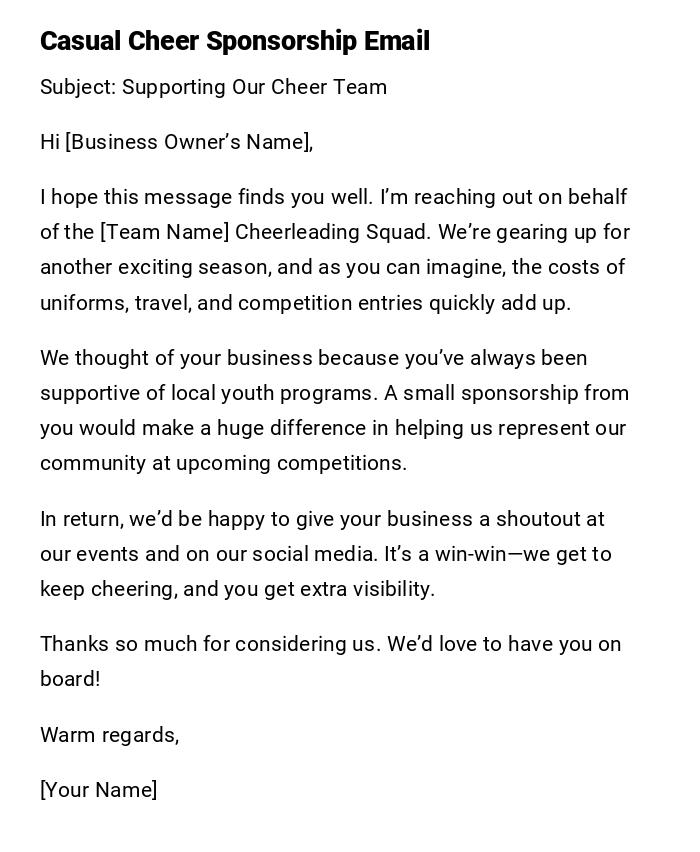 Casual Cheer Sponsorship Email Casual Cheer Sponsorship Email