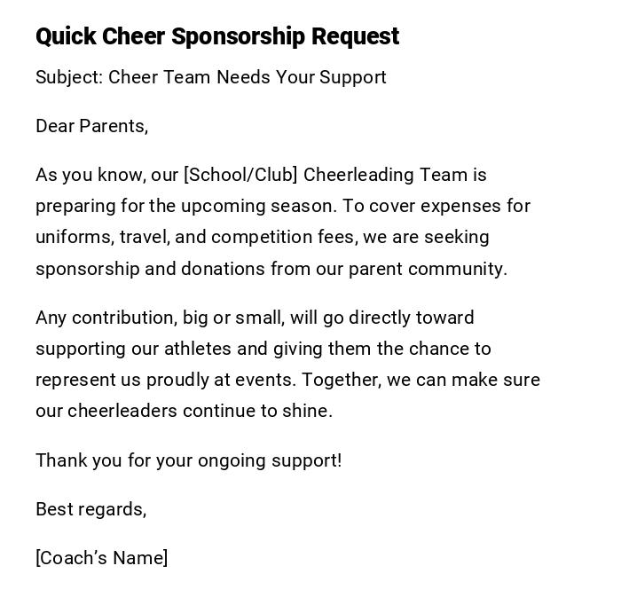 Quick Cheer Sponsorship Request Quick Cheer Sponsorship Request
