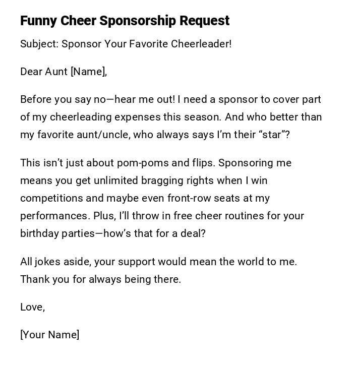 Funny Cheer Sponsorship Request Funny Cheer Sponsorship Request