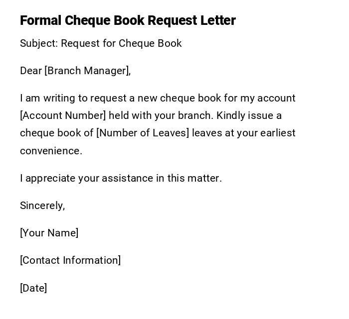 Formal Cheque Book Request Letter Formal Cheque Book Request Letter