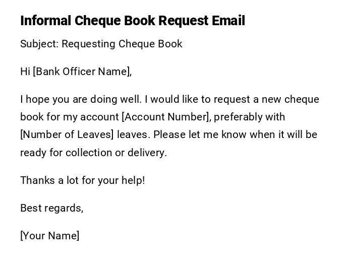 Informal Cheque Book Request Email Informal Cheque Book Request Email
