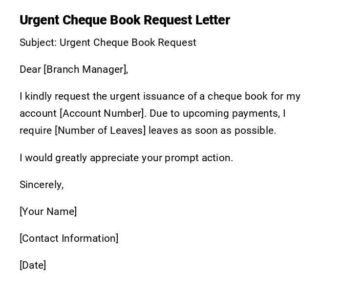 Urgent Cheque Book Request Letter Urgent Cheque Book Request Letter