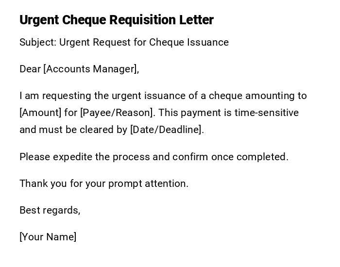 Urgent Cheque Requisition Letter Urgent Cheque Requisition Letter