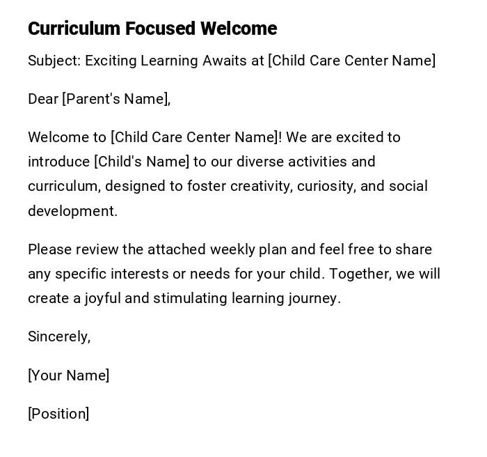 Curriculum Focused Welcome