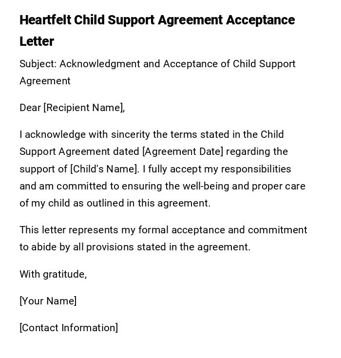 Heartfelt Child Support Agreement Acceptance Letter Heartfelt Child Support Agreement Acceptance Letter