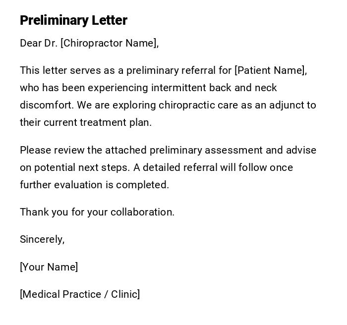 Preliminary Letter Preliminary Letter