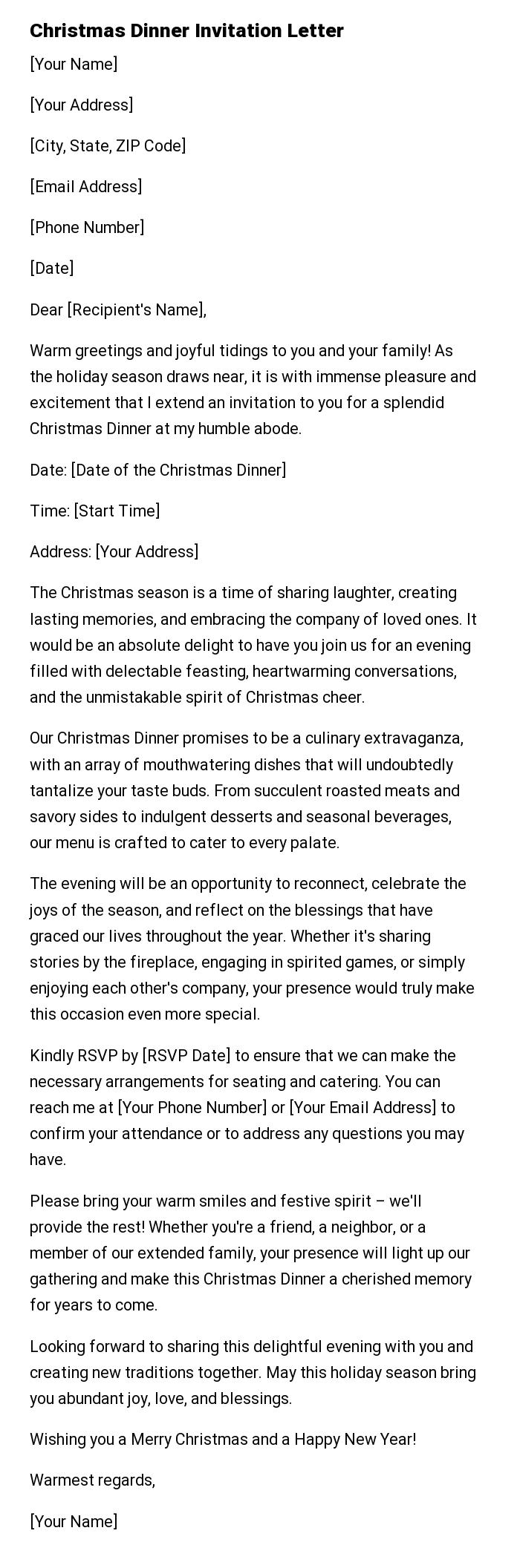 Christmas Dinner Invitation Letter