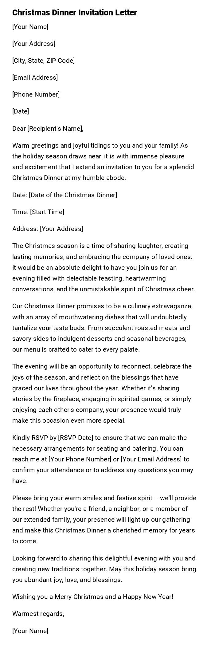 Christmas Dinner Invitation Letter