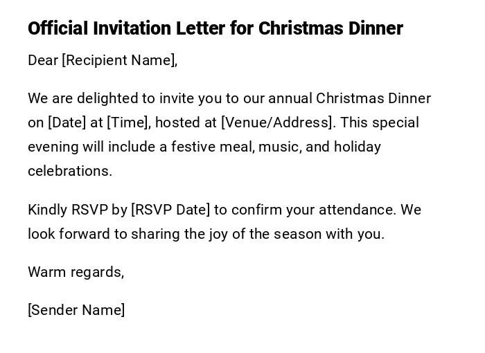 Official Invitation Letter for Christmas Dinner Official Invitation Letter for Christmas Dinner