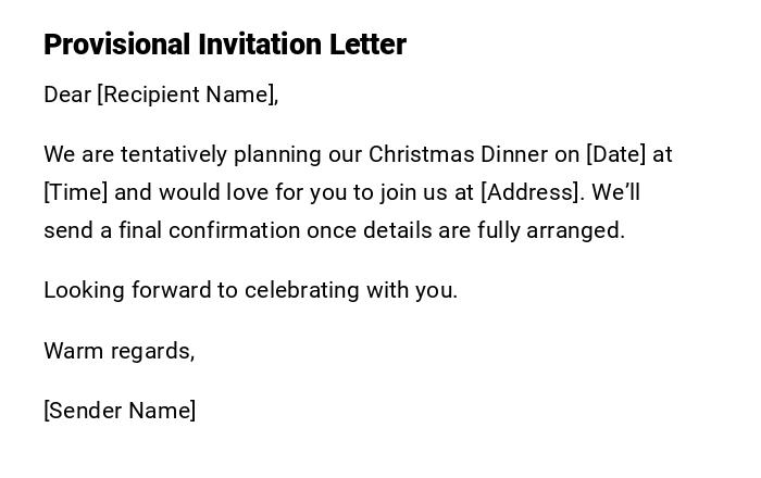 Provisional Invitation Letter Provisional Invitation Letter