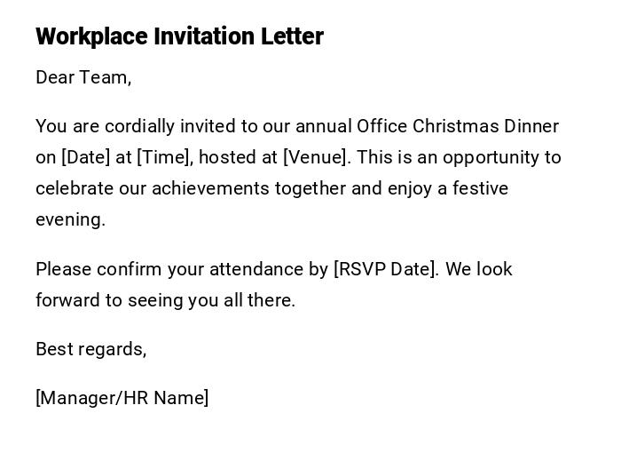 Workplace Invitation Letter Workplace Invitation Letter
