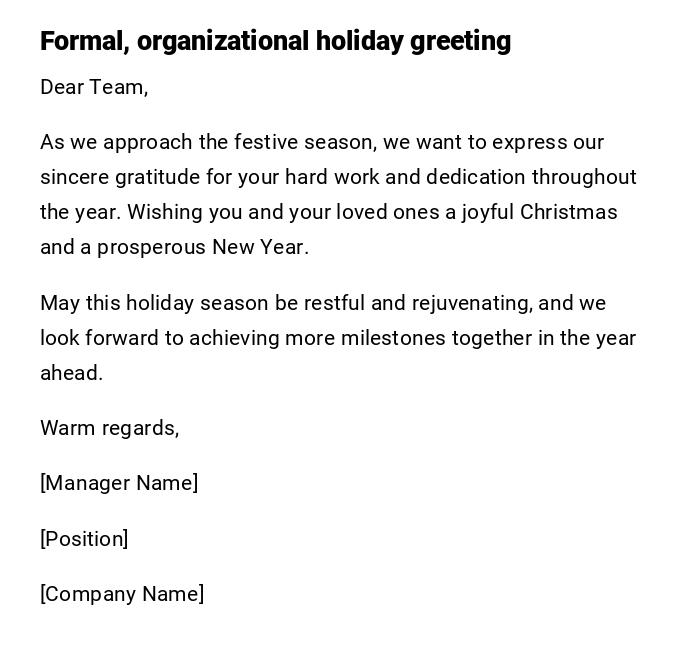 Formal, organizational holiday greeting Formal, organizational holiday greeting