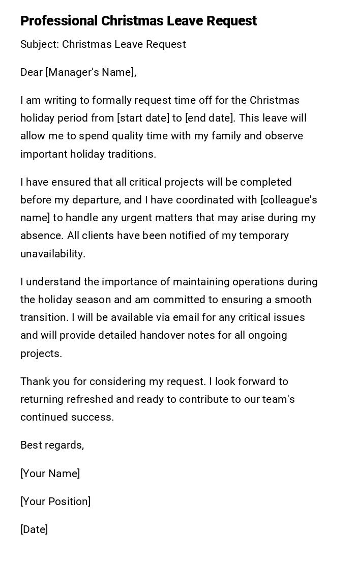 Professional Christmas Leave Request Professional Christmas Leave Request