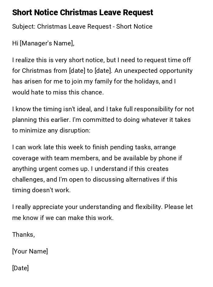 Short Notice Christmas Leave Request Short Notice Christmas Leave Request