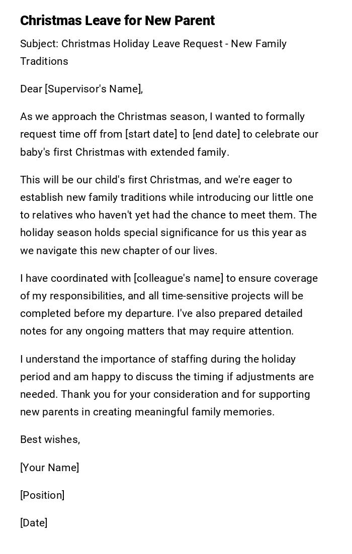 Christmas Leave for New Parent Christmas Leave for New Parent