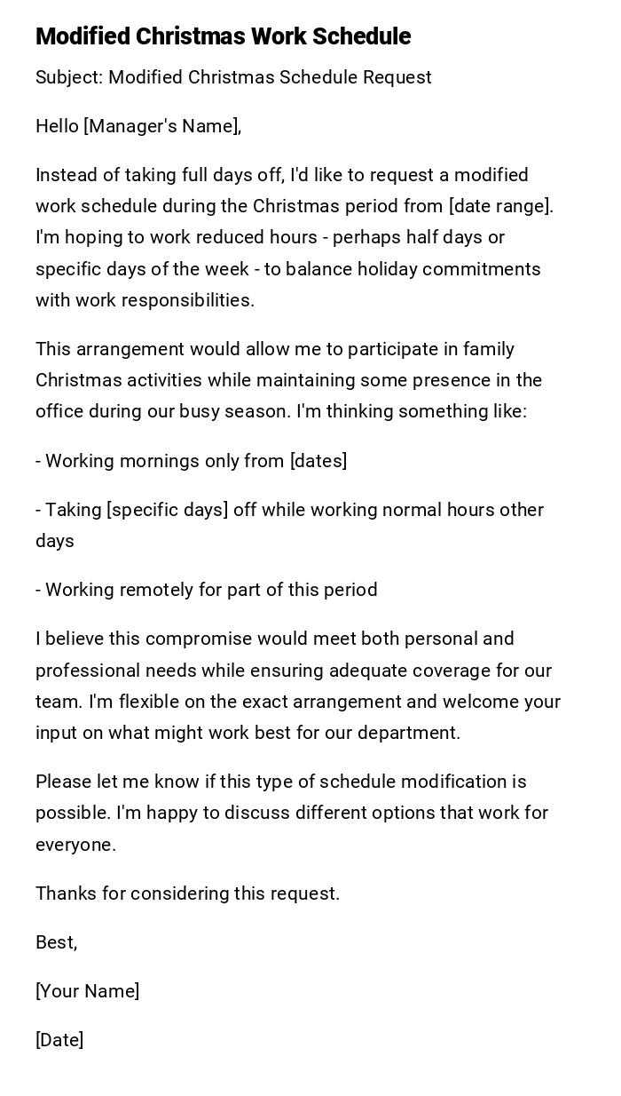 Modified Christmas Work Schedule Modified Christmas Work Schedule