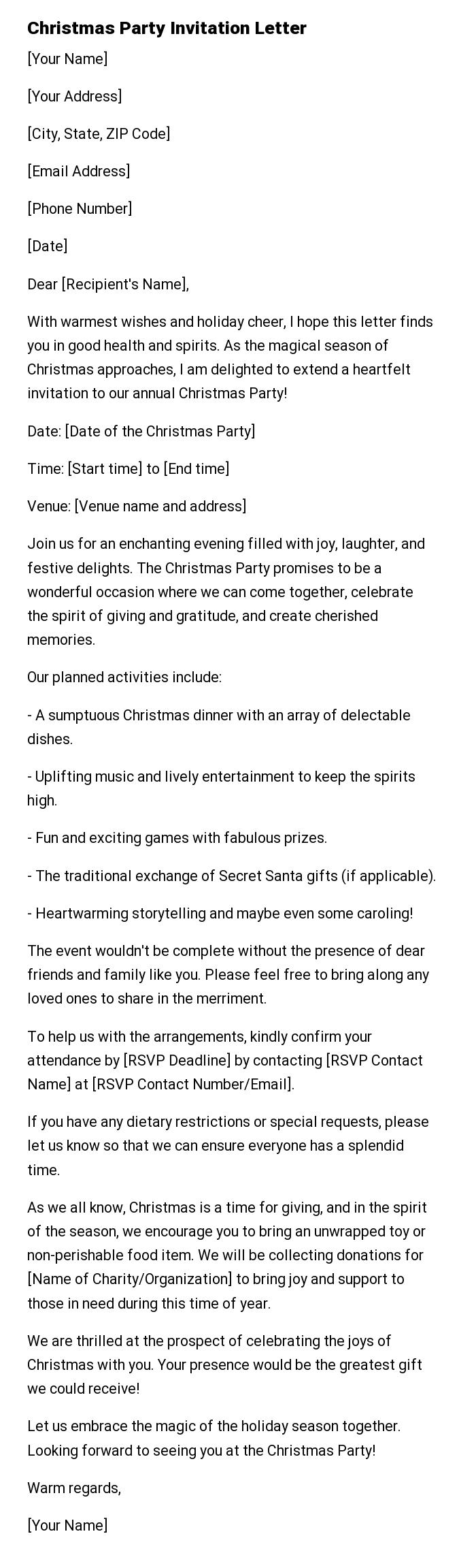 Christmas Party Invitation Letter