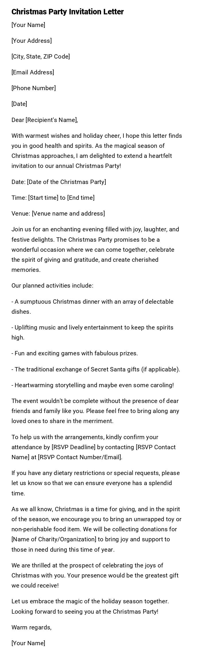 Christmas Party Invitation Letter