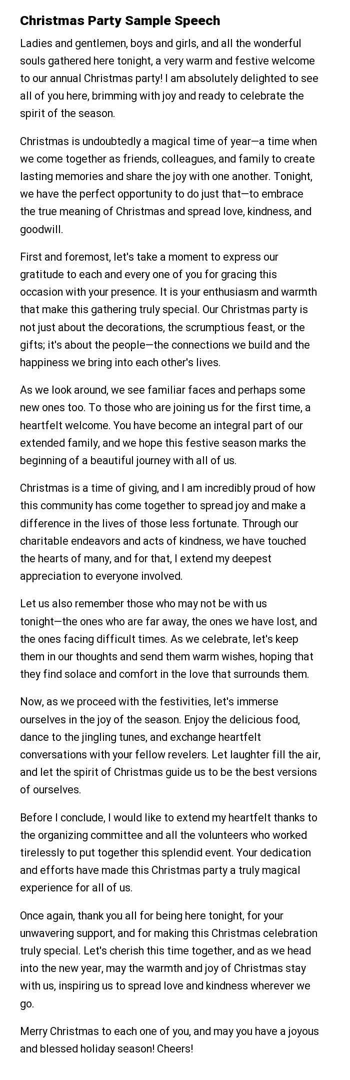 Christmas Party Sample Speech