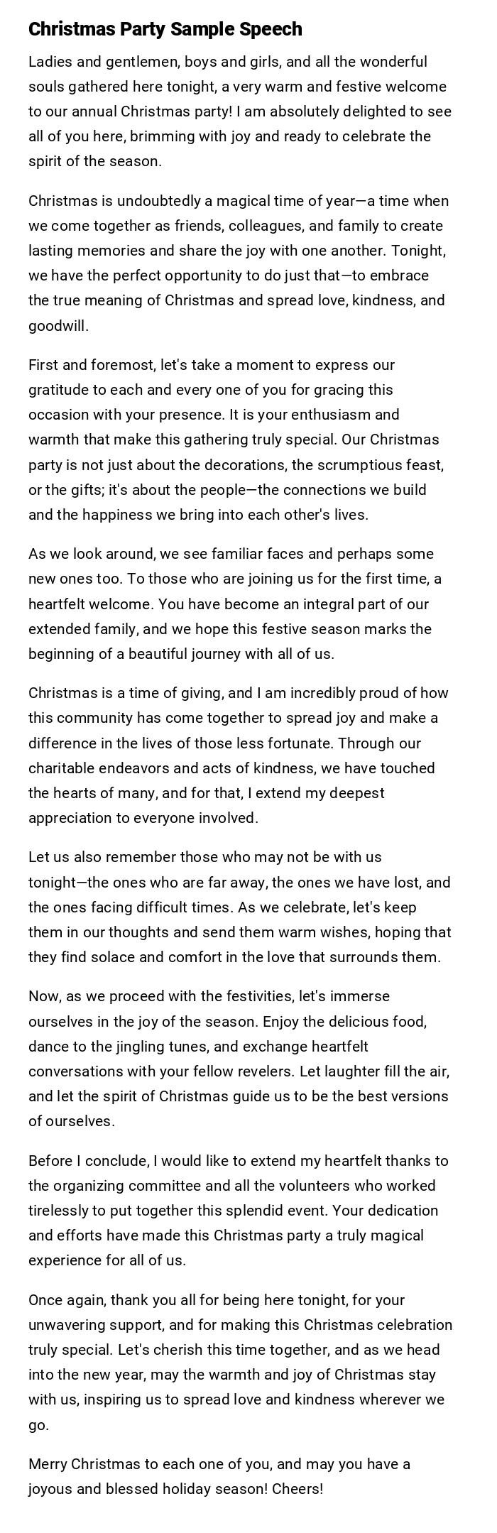 Christmas Party Sample Speech