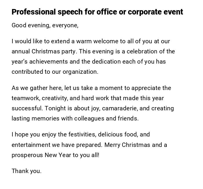 Professional speech for office or corporate event