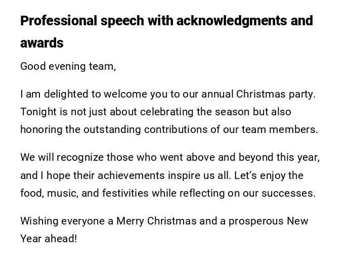 Professional speech with acknowledgments and awards