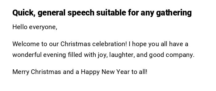 Quick, general speech suitable for any gathering